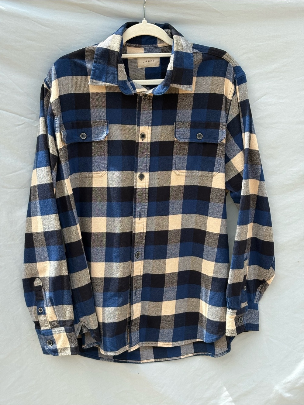 Jachs Blue, Black and White Plaid Button-Down Shirt